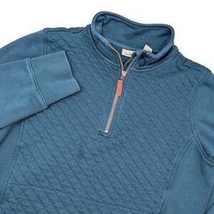 LL Bean Mens Medium Quilted Quarter Zip Sweatshirt Teal Blue 502745 Regular